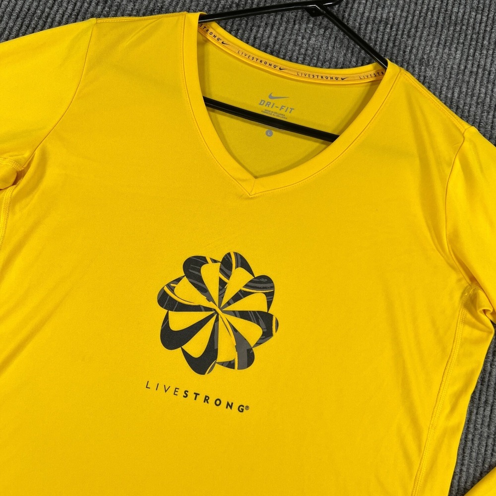 Nike Livestrong Shirt Womens Large Yellow‎ Long Sleeve V Neck Training Casual